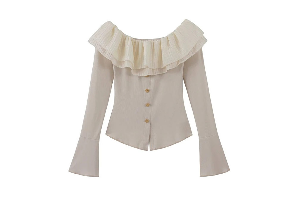 ゴールドボタンフリルオフショルTシャツ | 詳細画像17