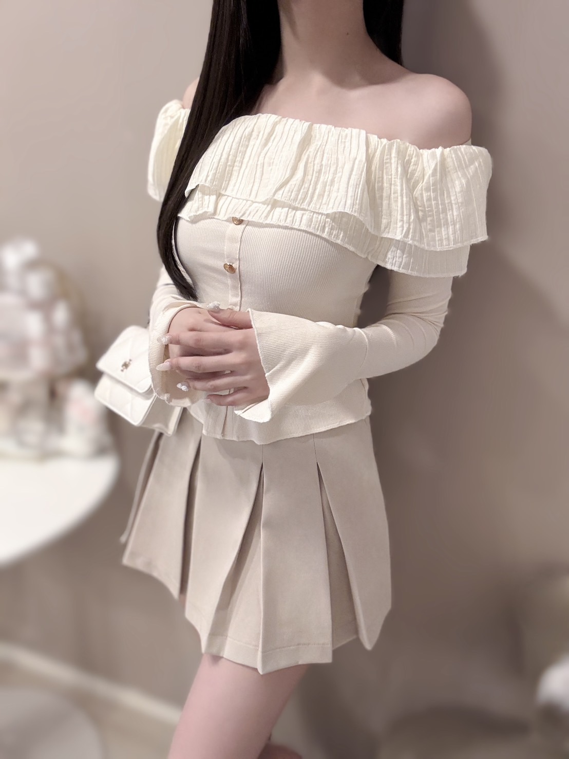 ゴールドボタンフリルオフショルTシャツ | 詳細画像13