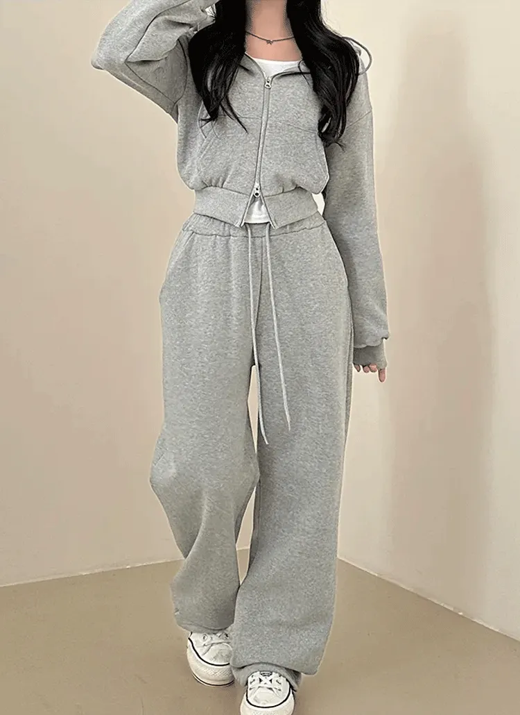 裏起毛ダブルジップクロップドパーカー&ドロストスウェットパンツSET | creamsugar | 詳細画像1