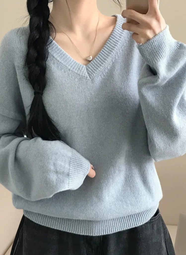 Vネックボクシー無地ニット | creamsugar | 詳細画像3