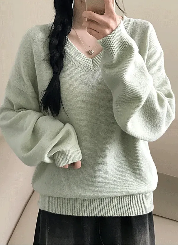 Vネックボクシー無地ニット | creamsugar | 詳細画像1