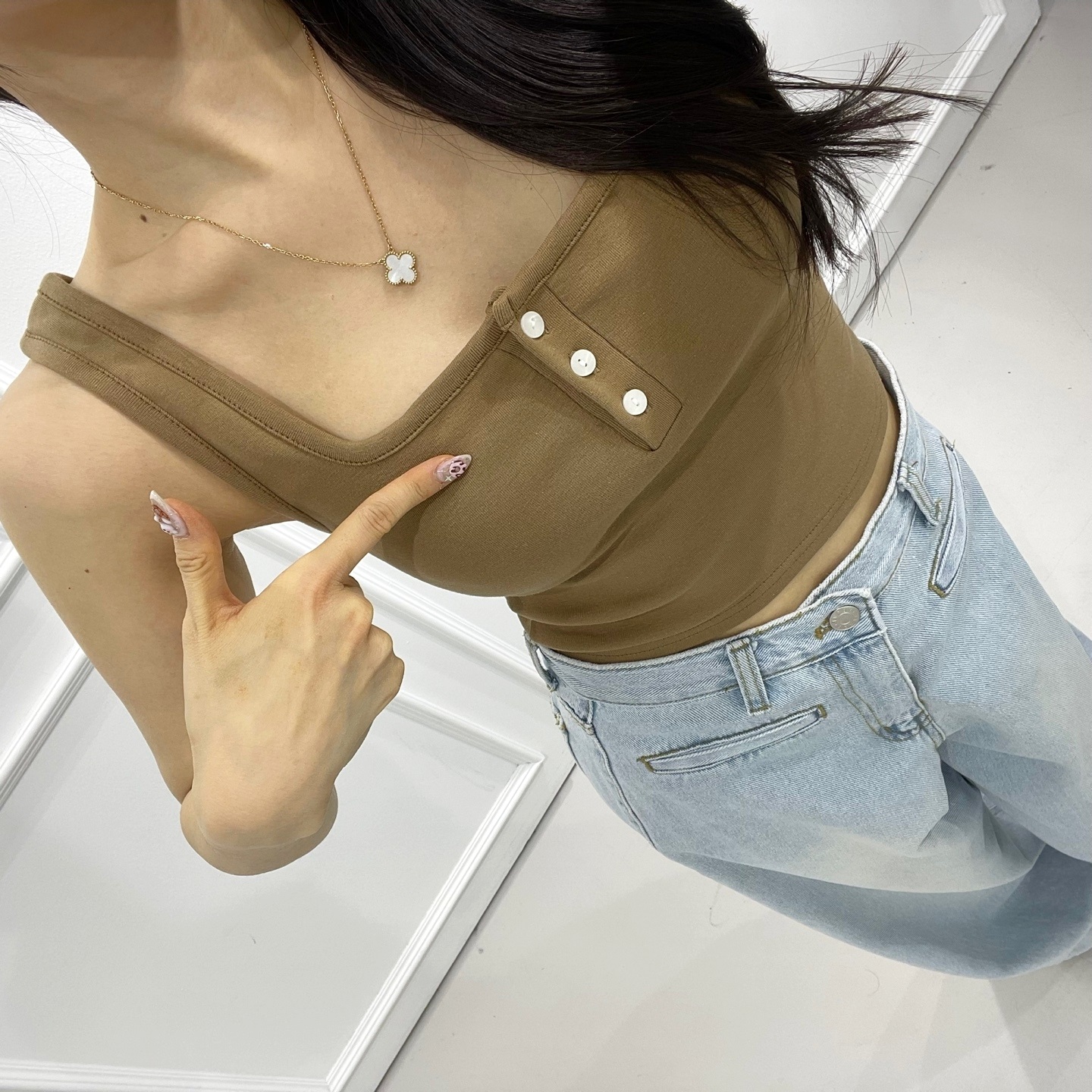 ハーフボタンスクエアネックタンクトップ | 詳細画像5
