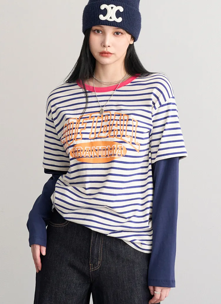 SOFTBALL配色ボーダーレイヤード風Tシャツ | pippin | 詳細画像1