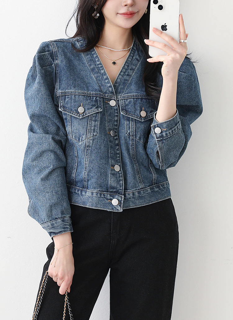 MONDAY DENIM パフスリーブデニムジャケット Vネックパフスリーブデニムジャケット | レディースファッション通販