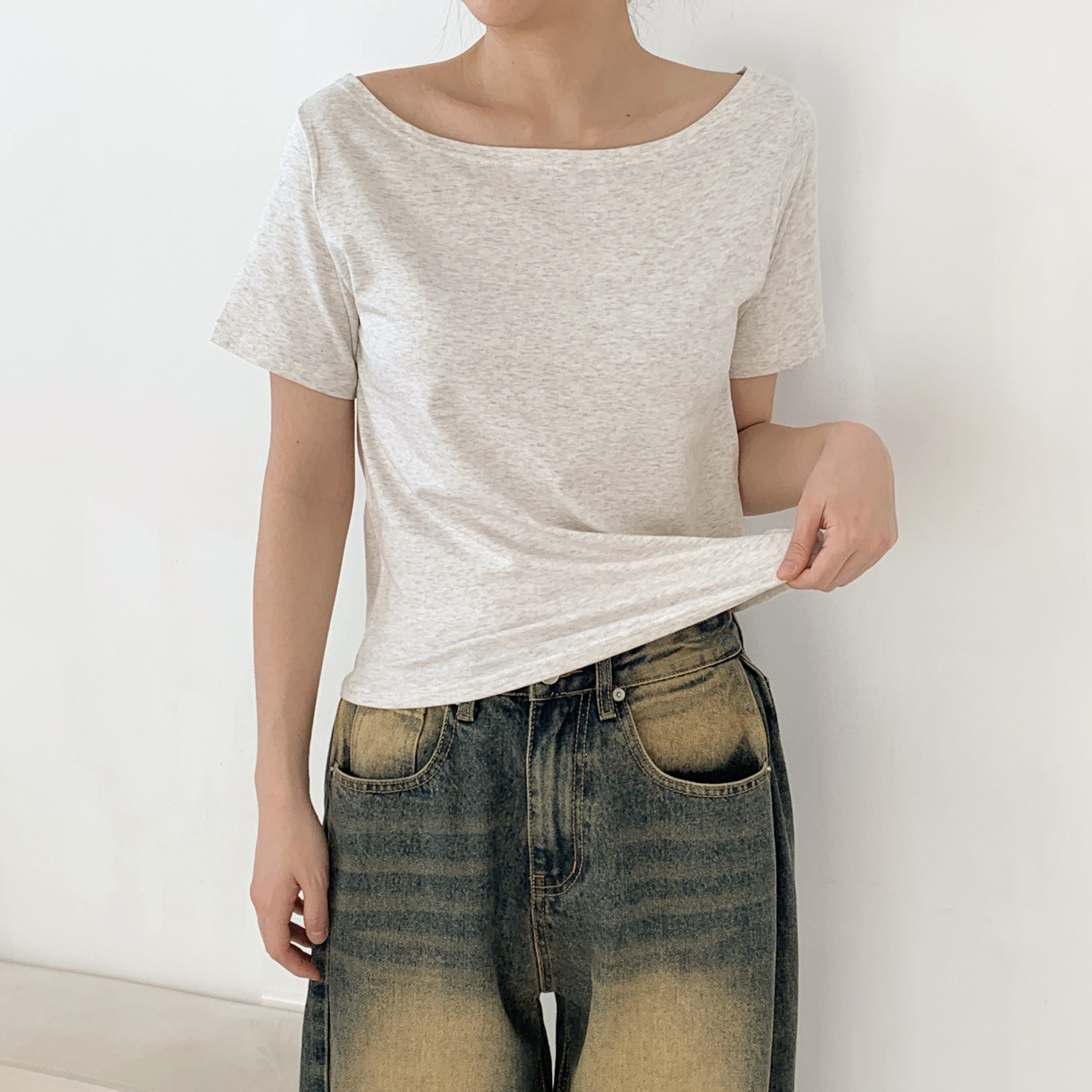 モダール混ボートネック半袖Tシャツ | 詳細画像15