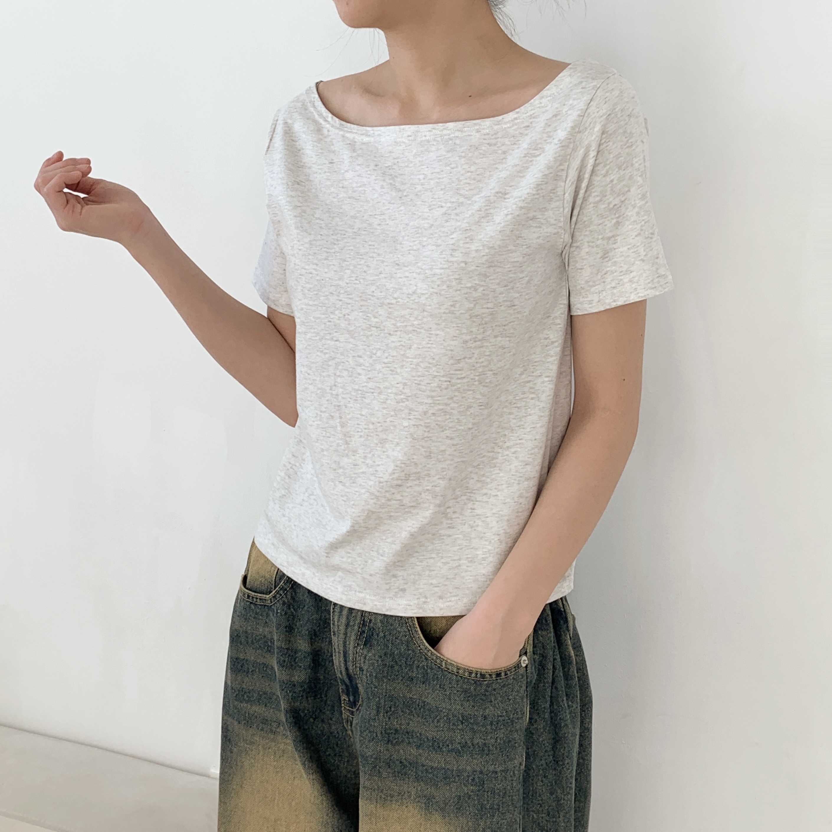 モダール混ボートネック半袖Tシャツ | 詳細画像20