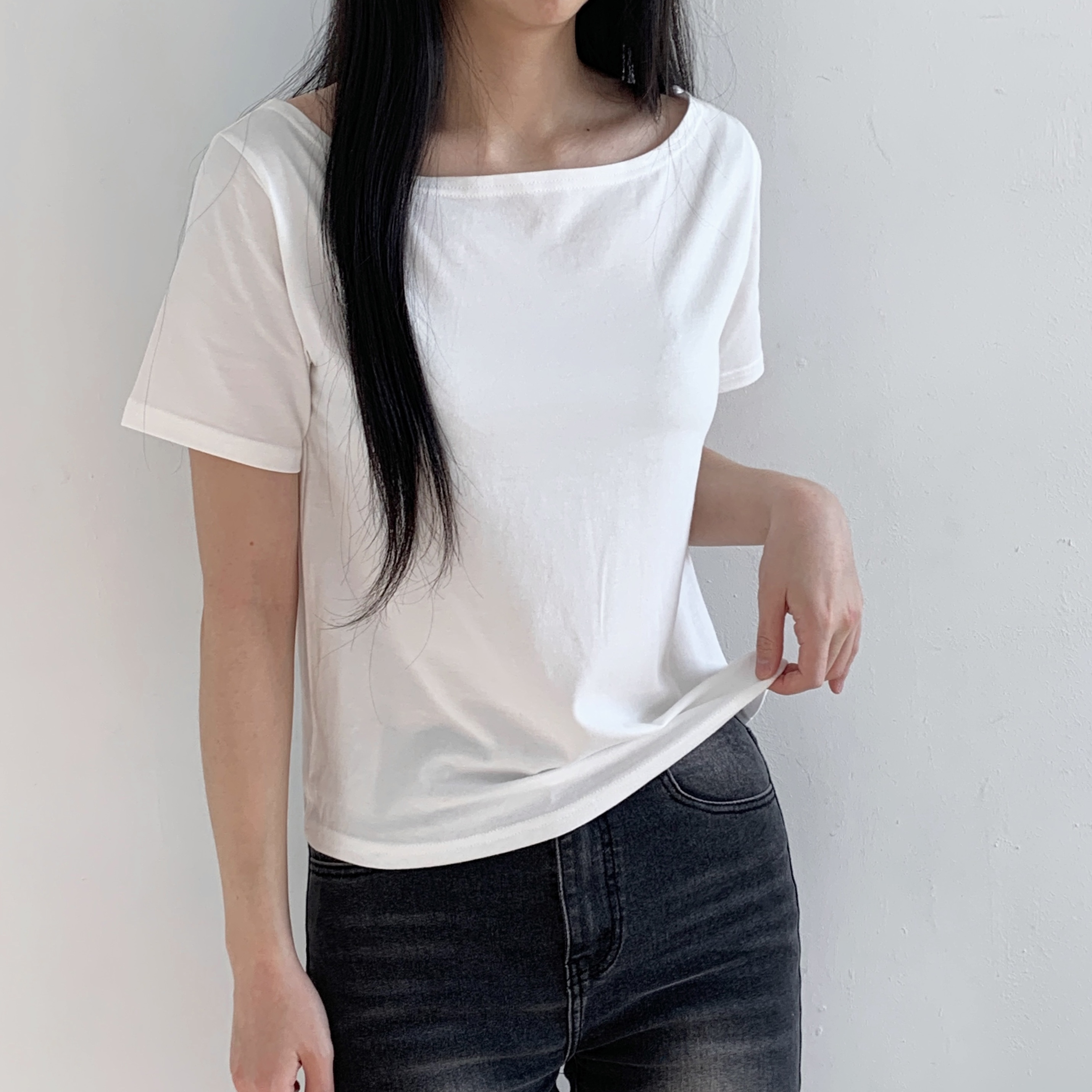 モダール混ボートネック半袖Tシャツ | 詳細画像6