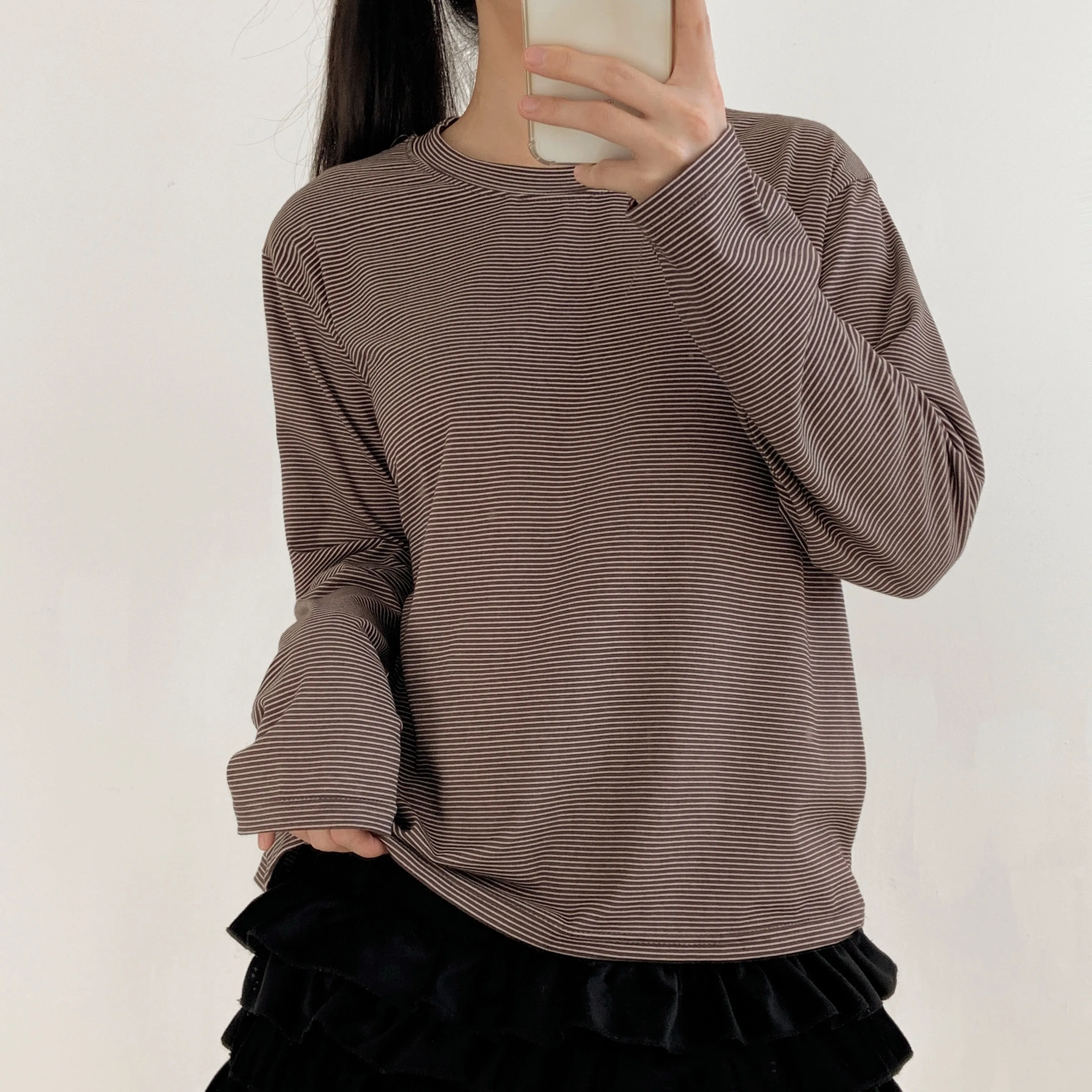 ラウンドネックボーダールーズ長袖Tシャツ | 詳細画像1