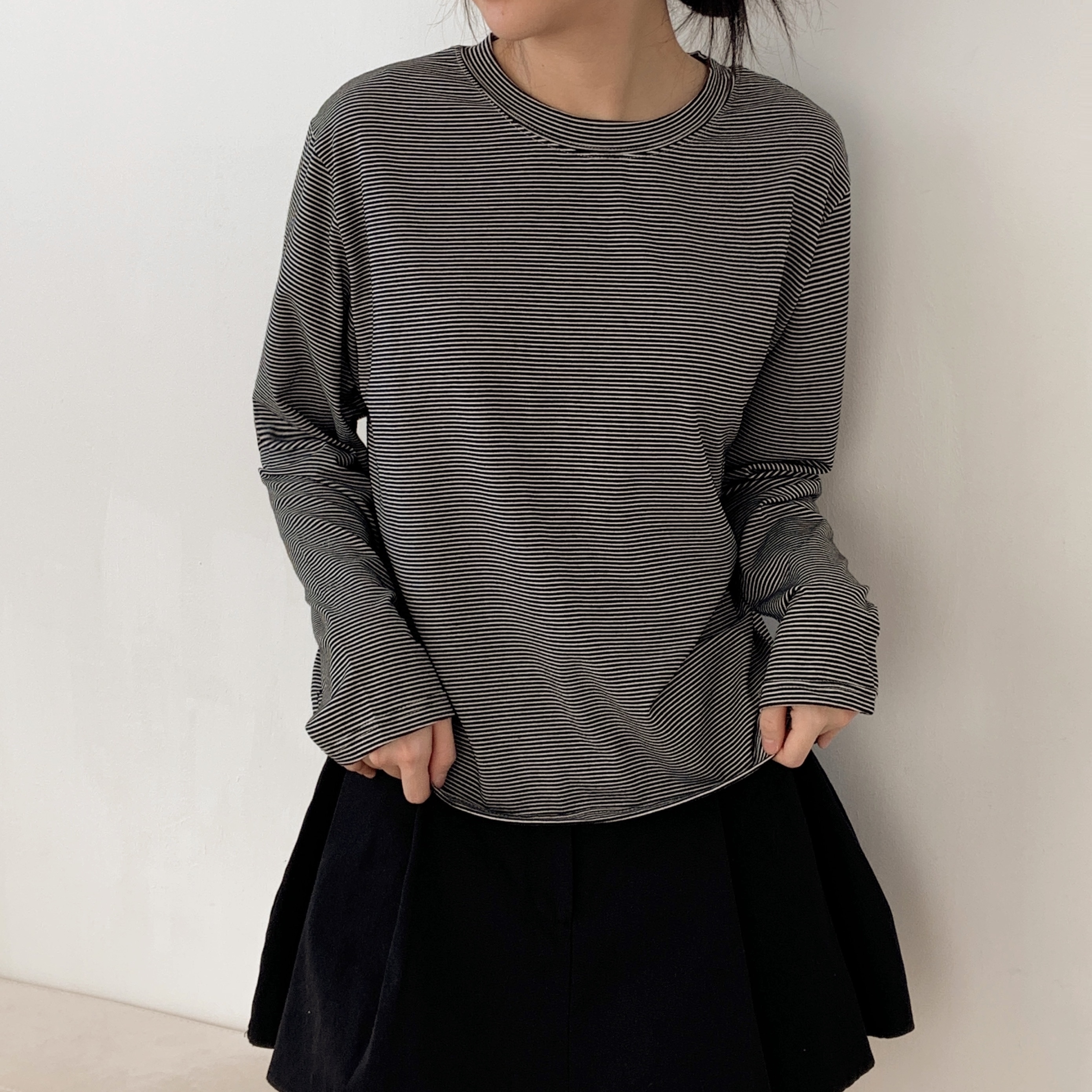 ラウンドネックボーダールーズ長袖Tシャツ | 詳細画像3