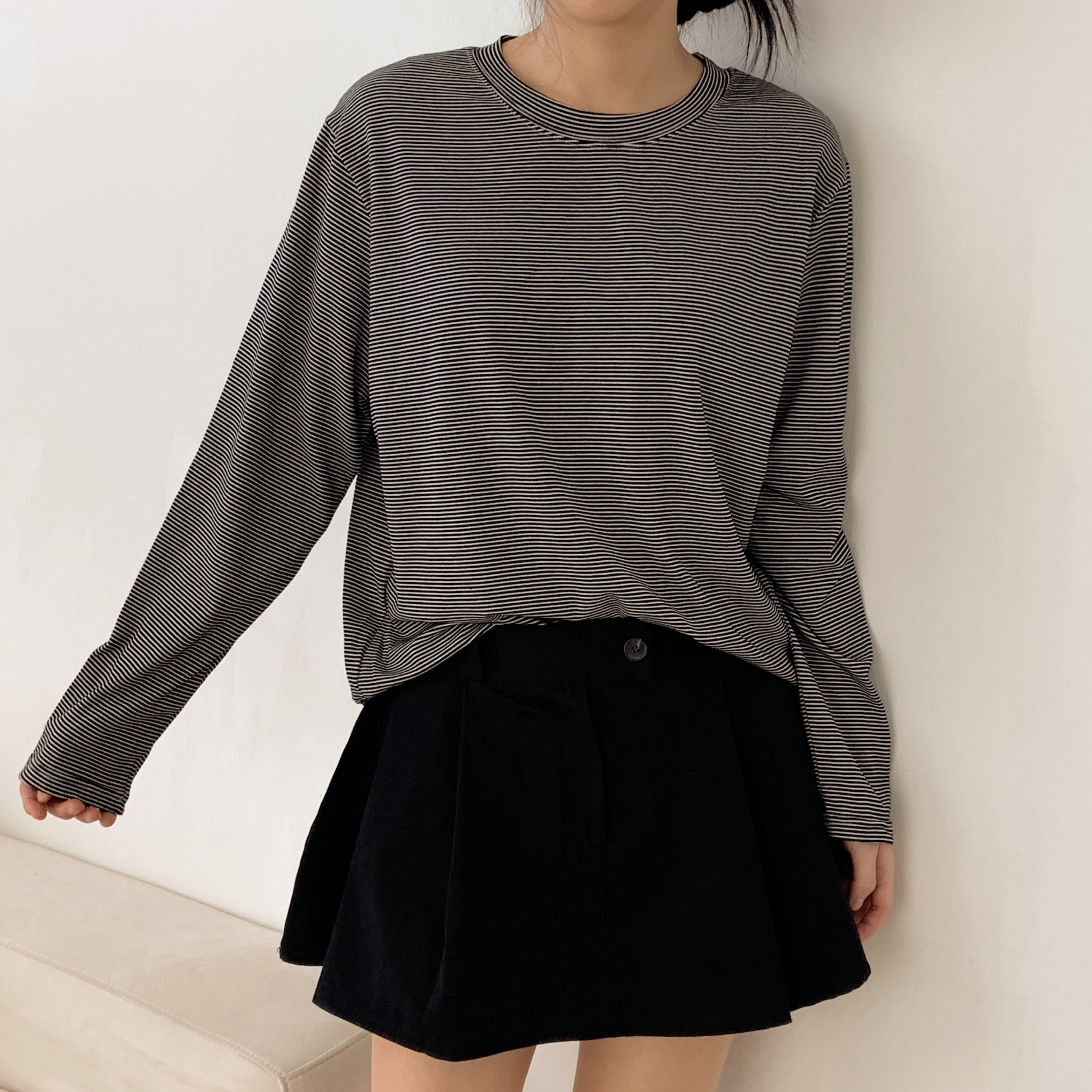 ラウンドネックボーダールーズ長袖Tシャツ | 詳細画像8