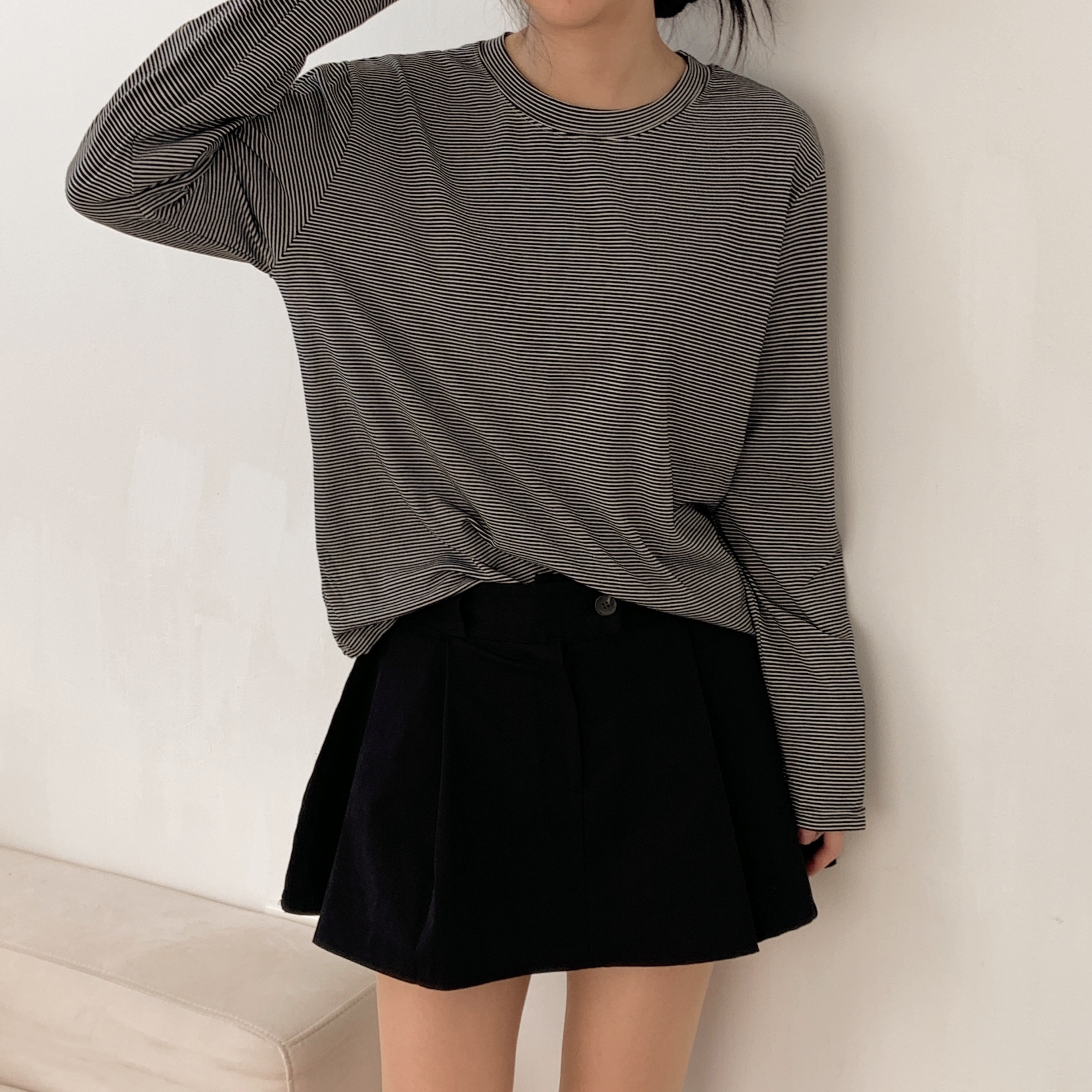 ラウンドネックボーダールーズ長袖Tシャツ | 詳細画像9