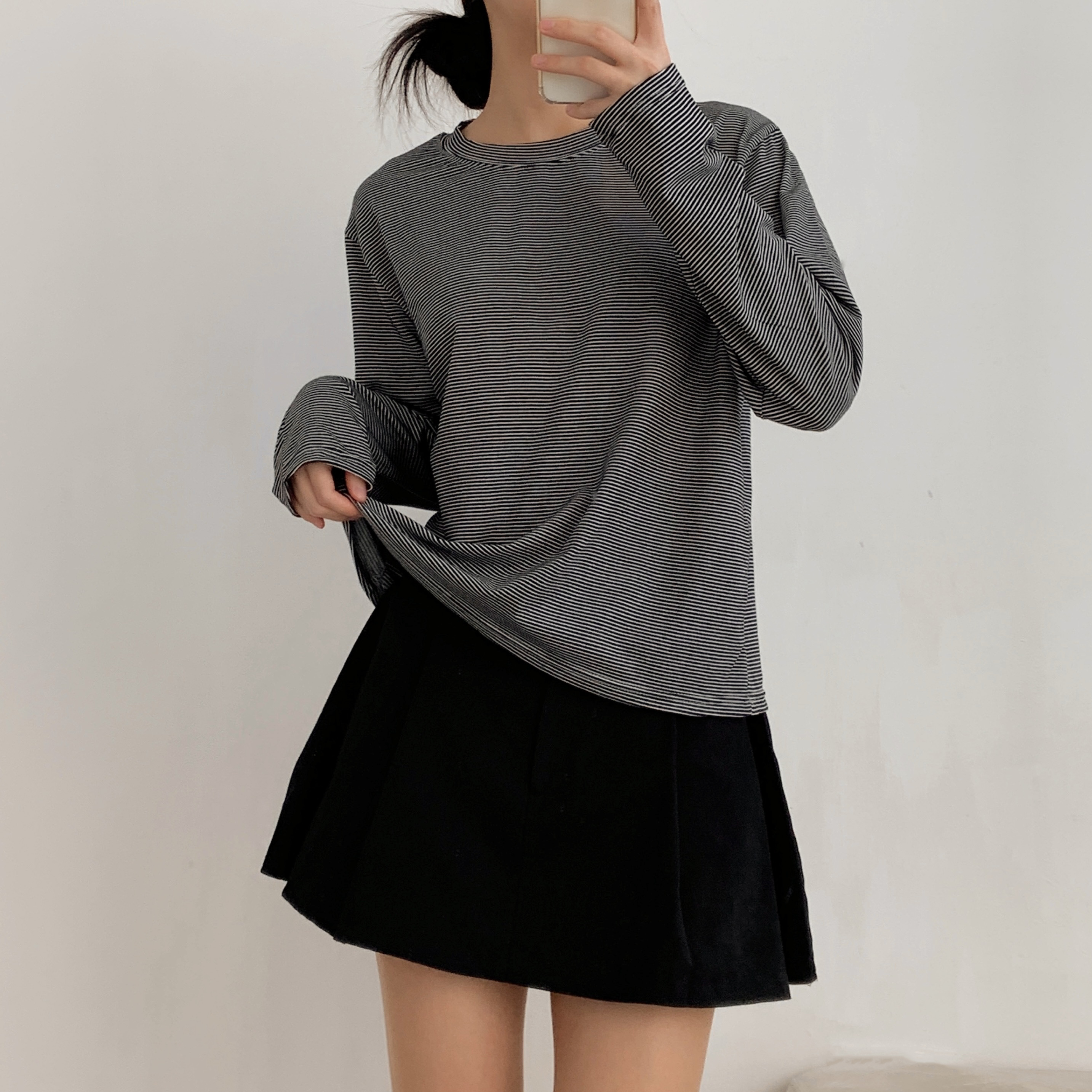 ラウンドネックボーダールーズ長袖Tシャツ | 詳細画像10