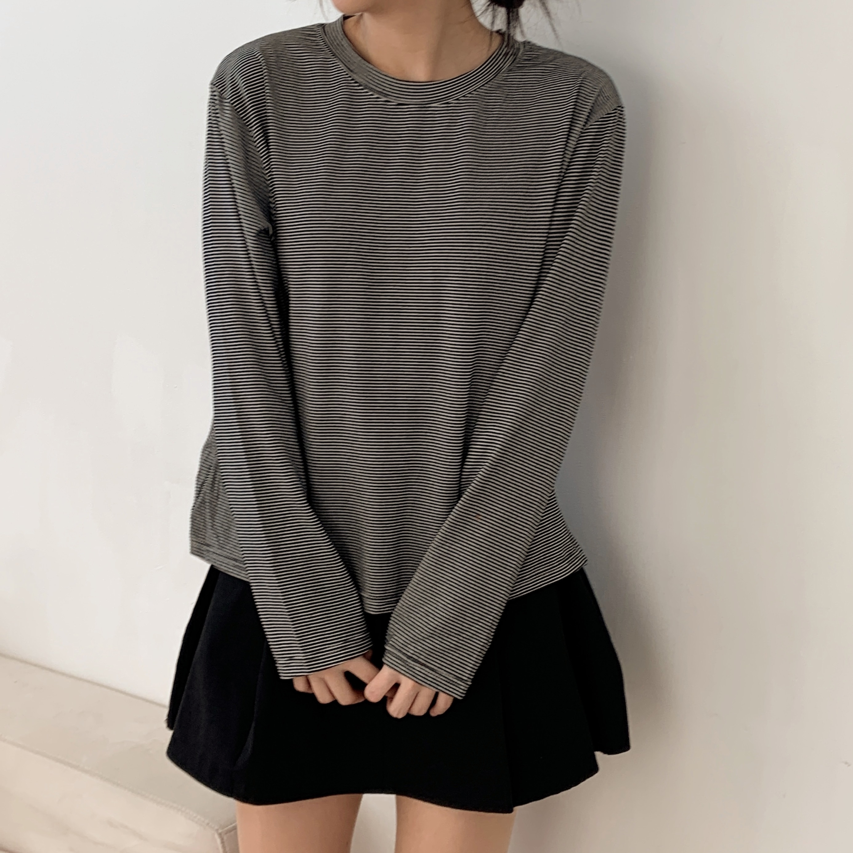 ラウンドネックボーダールーズ長袖Tシャツ | 詳細画像11