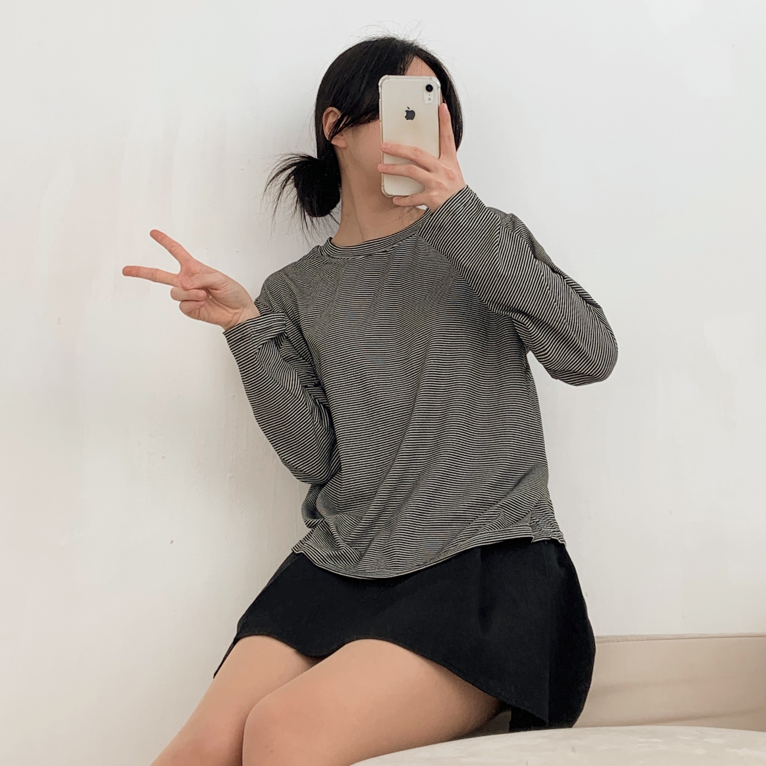 ラウンドネックボーダールーズ長袖Tシャツ | 詳細画像13