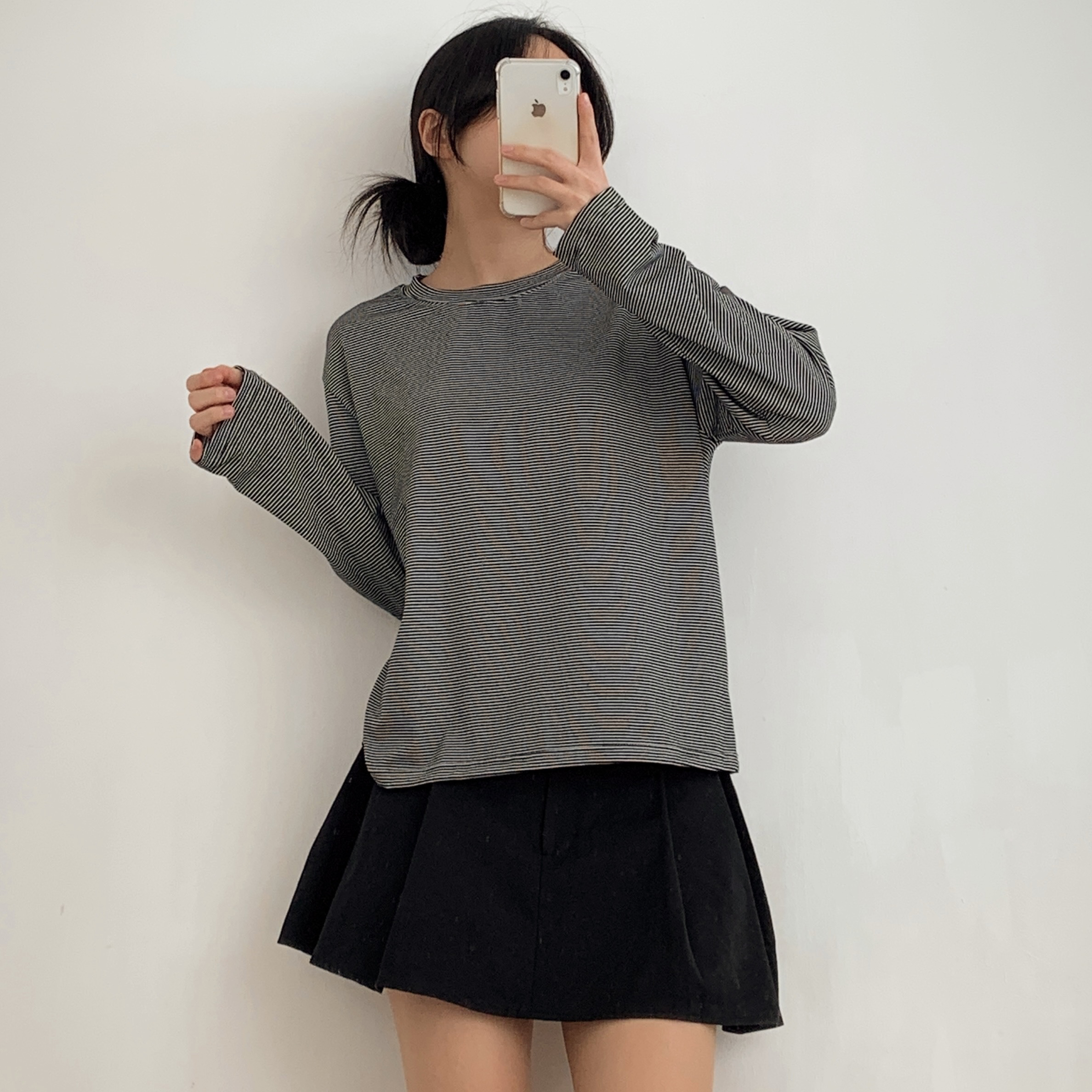 ラウンドネックボーダールーズ長袖Tシャツ | 詳細画像4