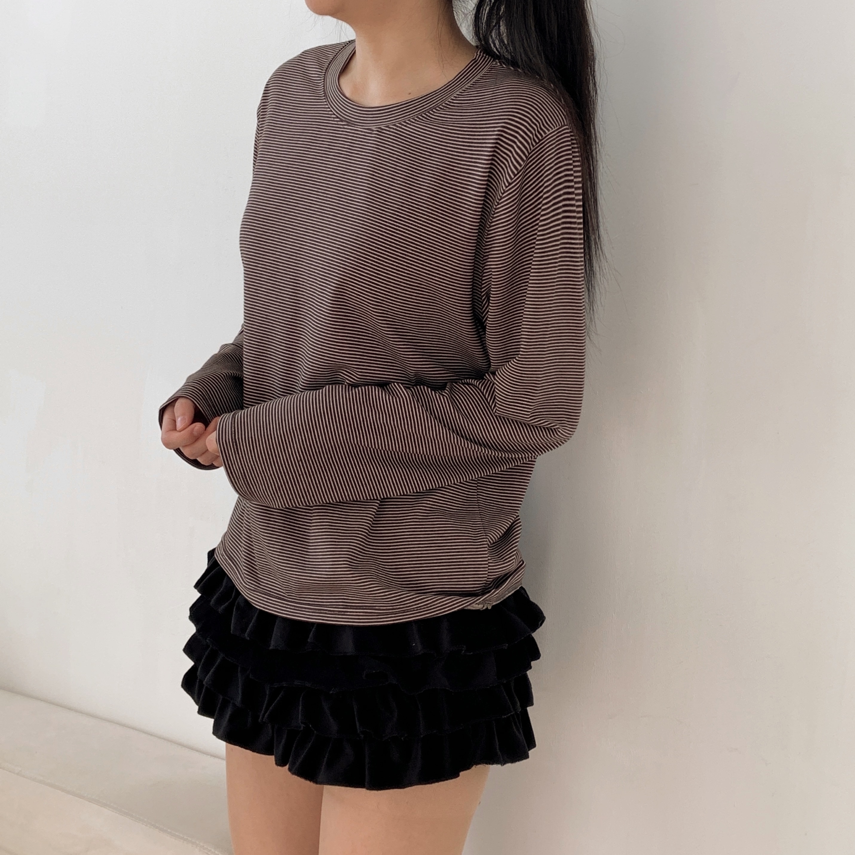 ラウンドネックボーダールーズ長袖Tシャツ | 詳細画像15