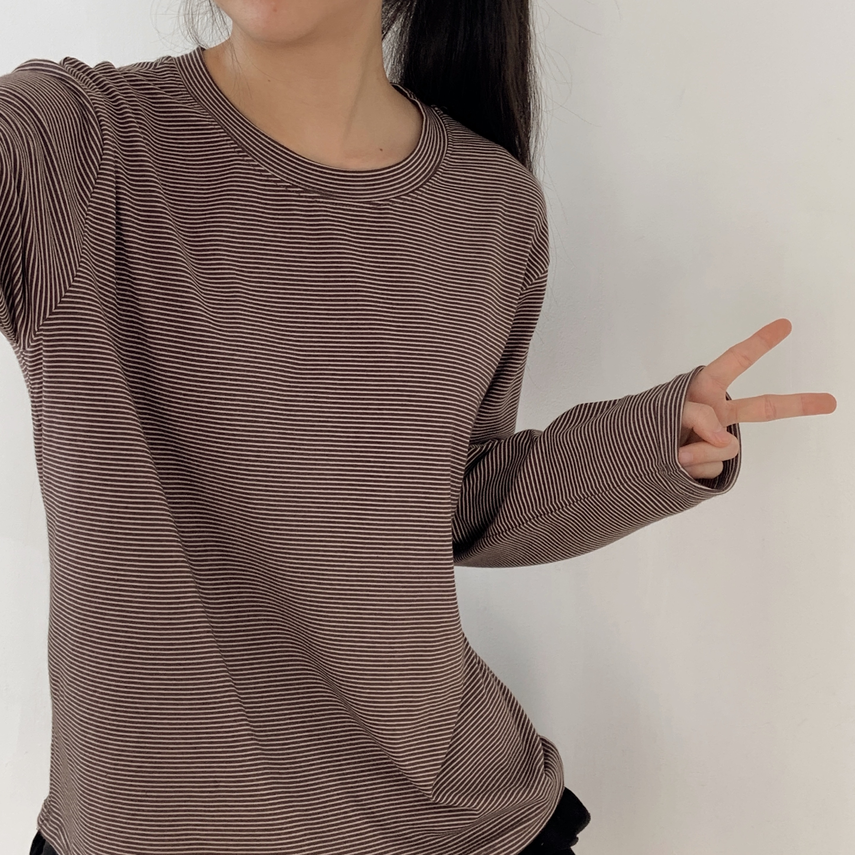 ラウンドネックボーダールーズ長袖Tシャツ | 詳細画像20