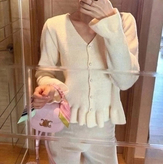 パール調ボタンフリルヘムカーディガン | 詳細画像9