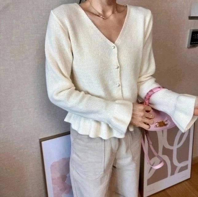 パール調ボタンフリルヘムカーディガン | 詳細画像10