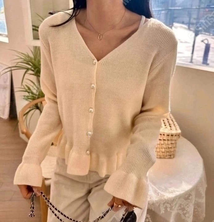 パール調ボタンフリルヘムカーディガン | 詳細画像2