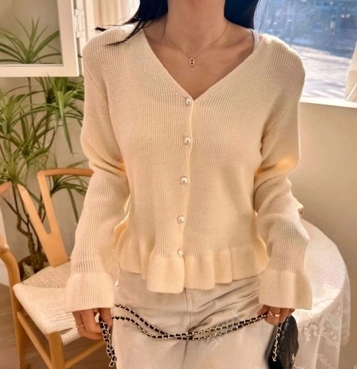 パール調ボタンフリルヘムカーディガン | 詳細画像3