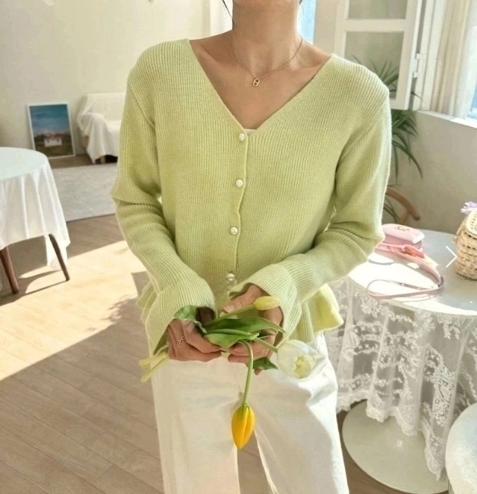 パール調ボタンフリルヘムカーディガン | 詳細画像4