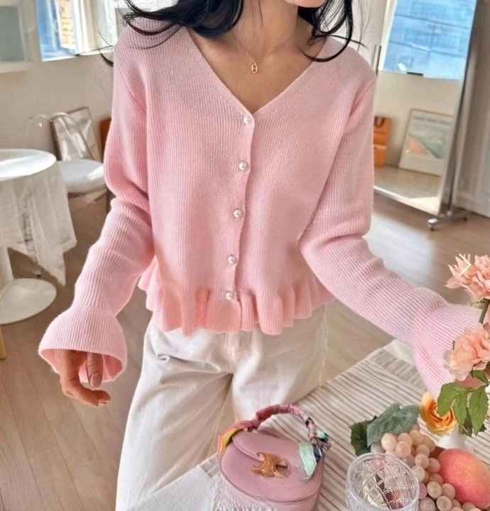 パール調ボタンフリルヘムカーディガン | 詳細画像8