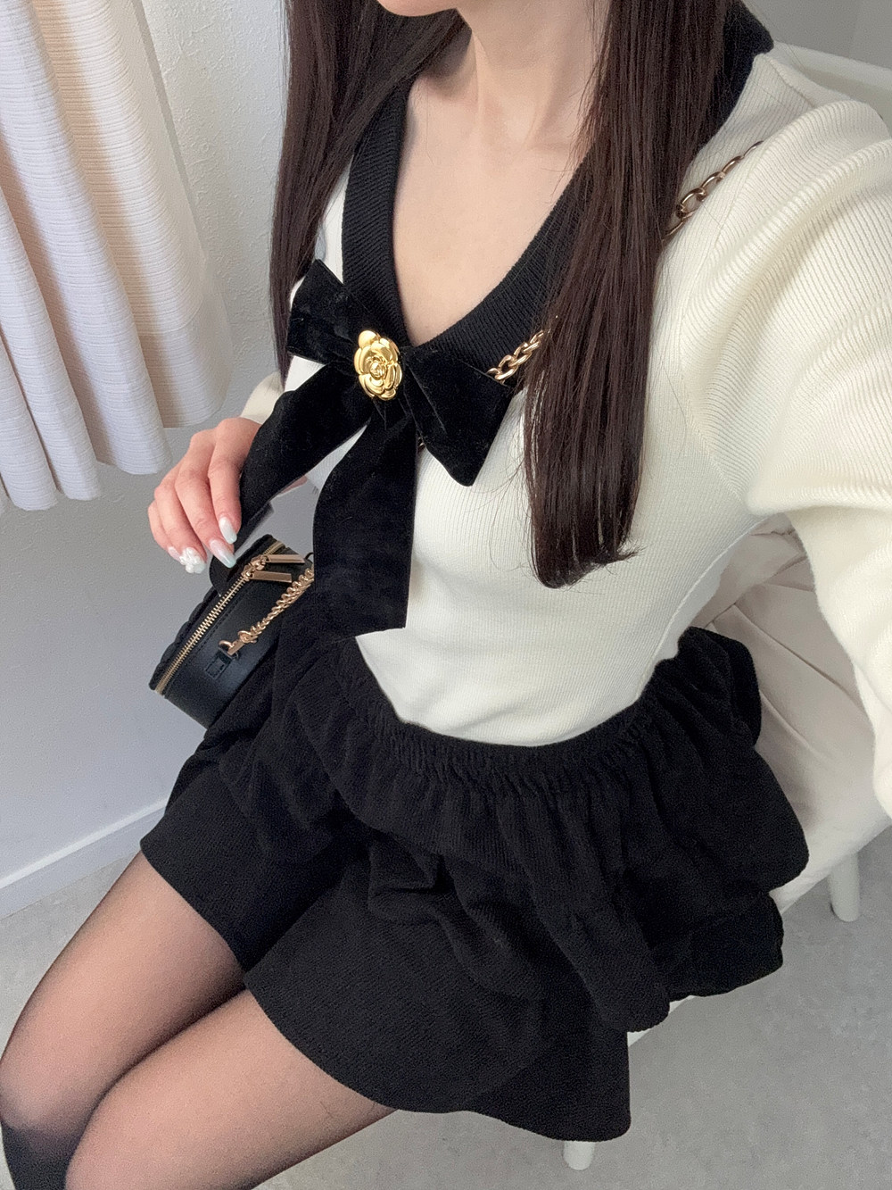 リボンブローチ付配色カラーニット | 詳細画像12