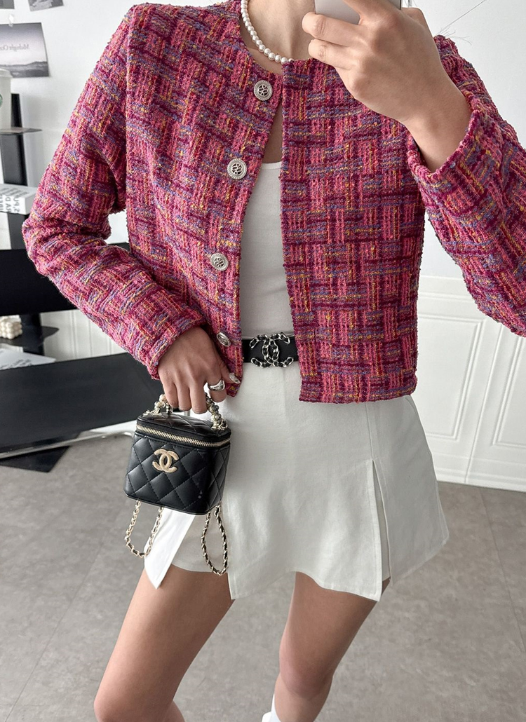 ミックスカラーチェックツイードジャケット | レディースファッション