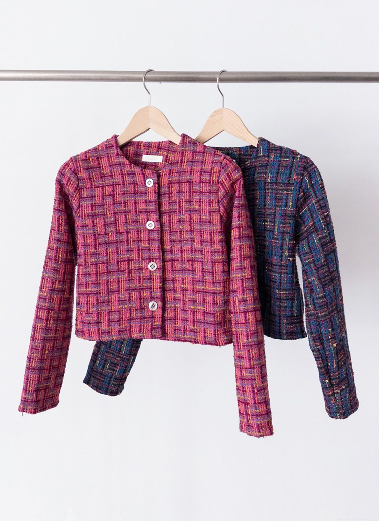 ミックスカラーチェックツイードジャケット | レディースファッション