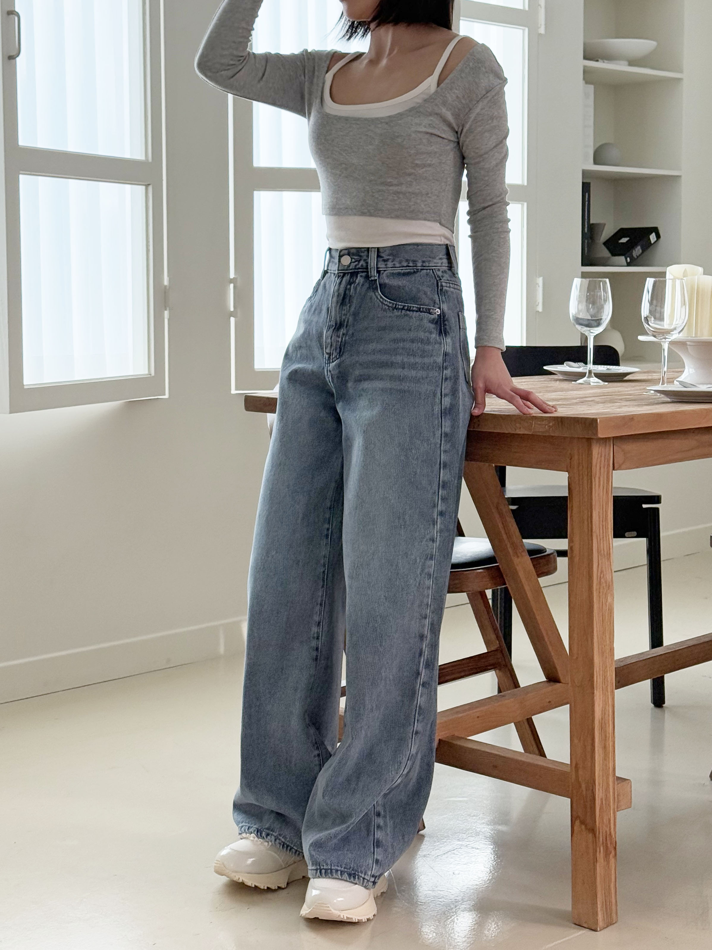 ライトブルーウォッシングワイドデニムパンツ | 詳細画像4