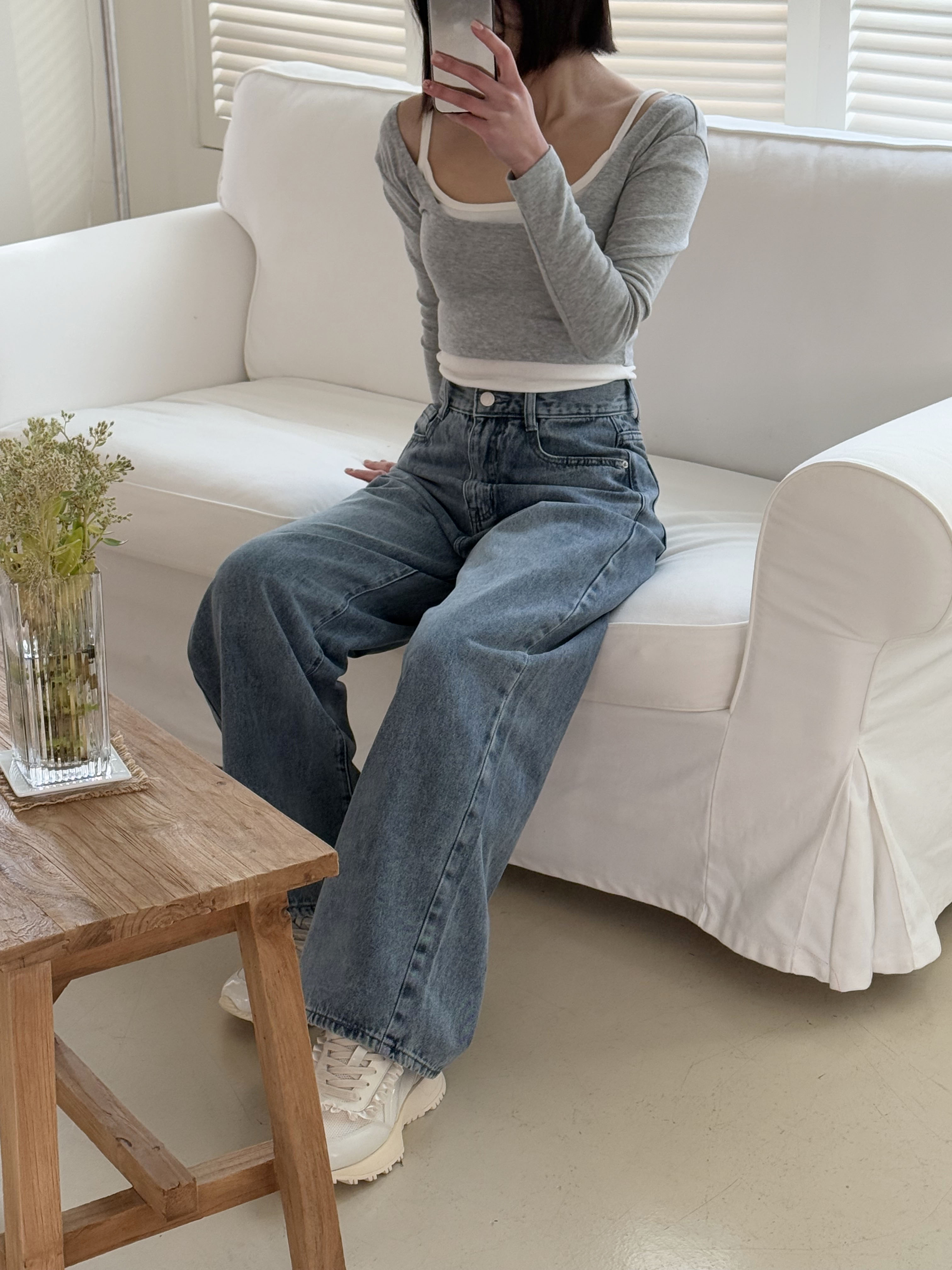 ライトブルーウォッシングワイドデニムパンツ | 詳細画像5