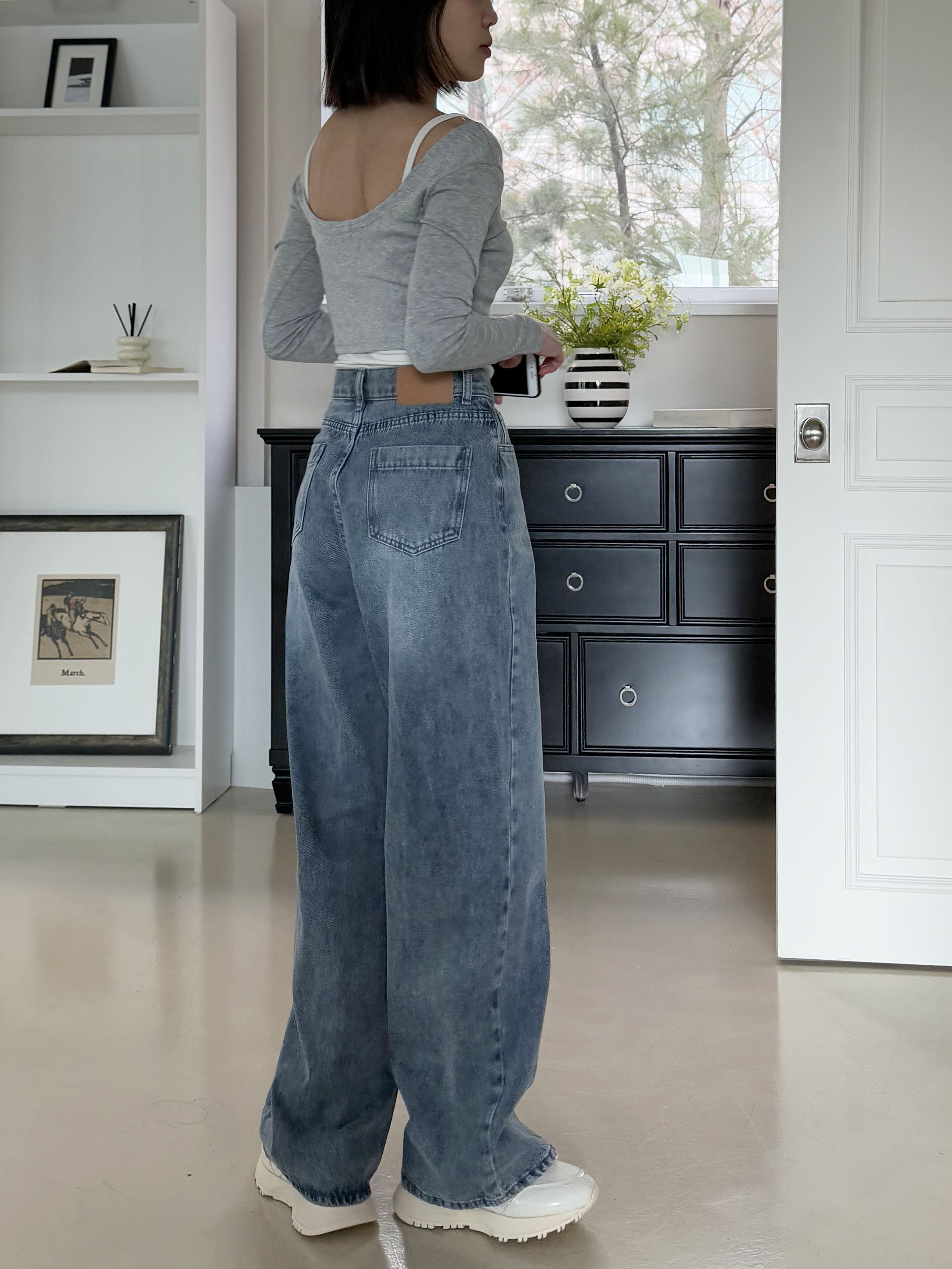 ライトブルーウォッシングワイドデニムパンツ | 詳細画像8