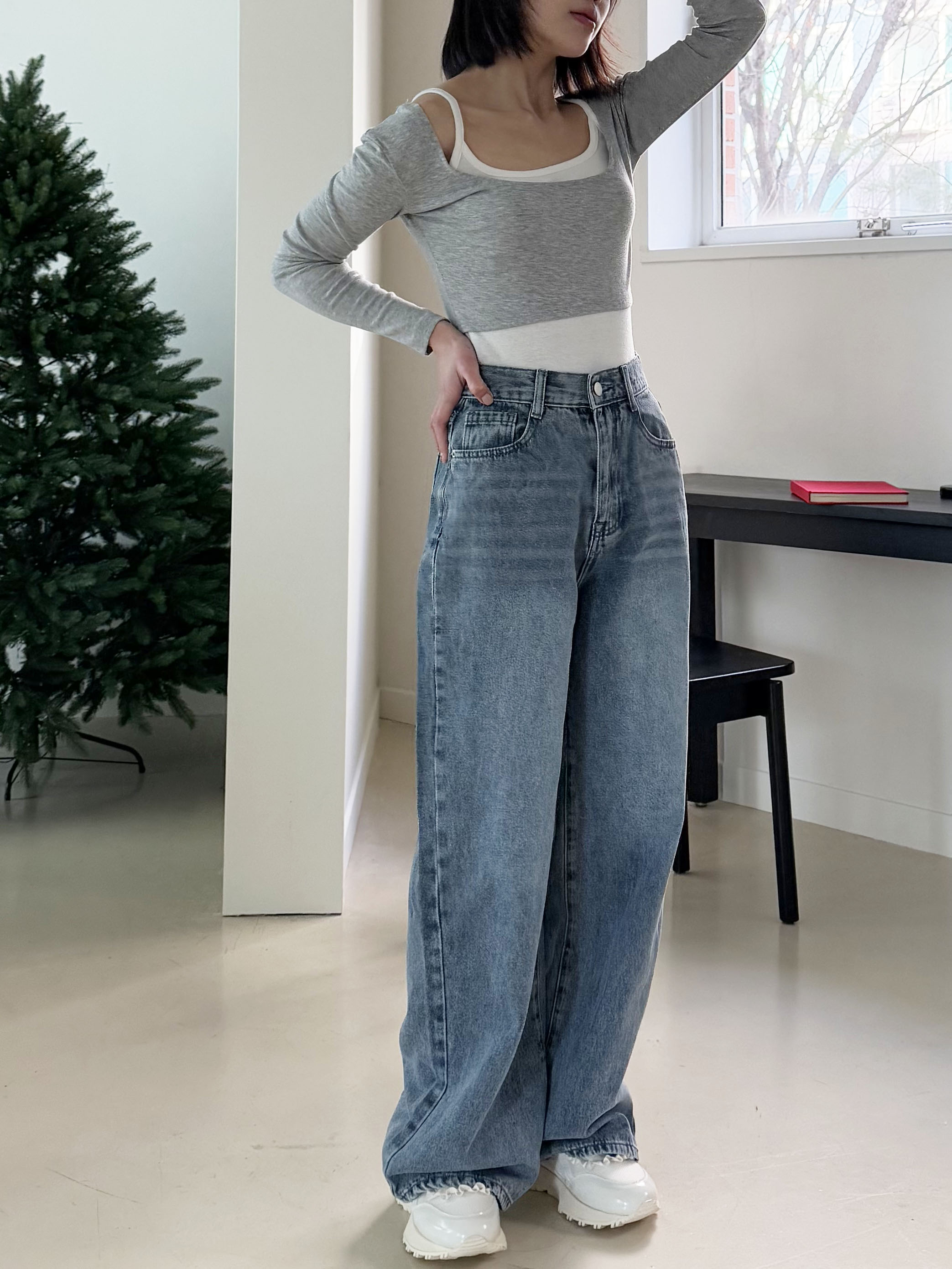 ライトブルーウォッシングワイドデニムパンツ | 詳細画像9