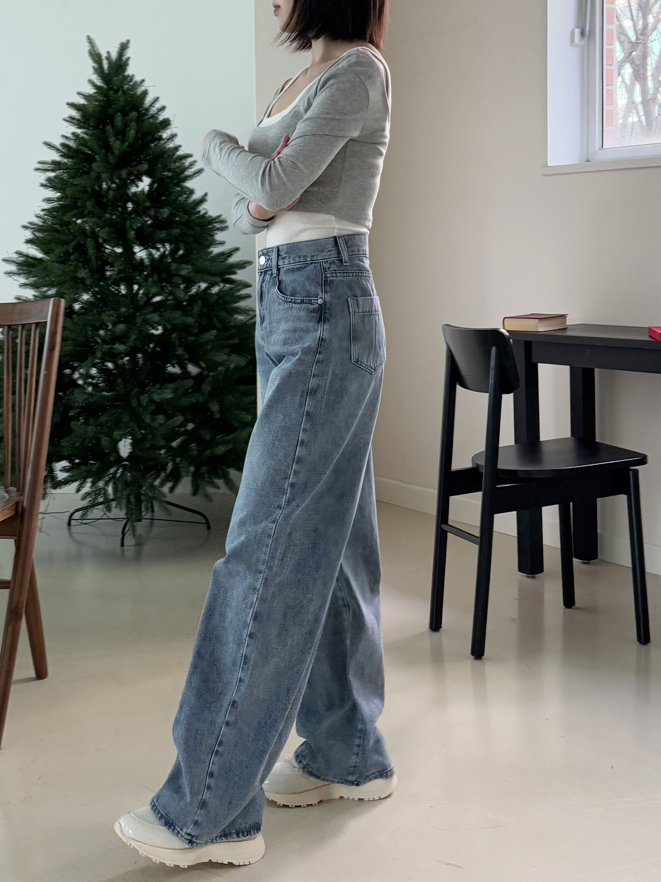 ライトブルーウォッシングワイドデニムパンツ | 詳細画像10