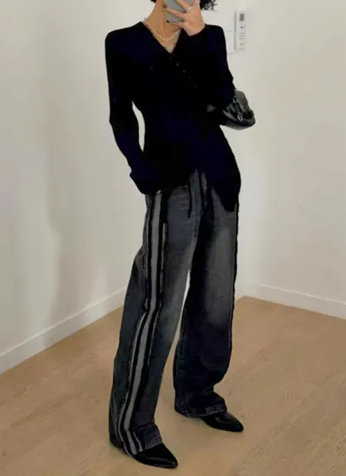 ドロストサイド配色デニムパンツ | 詳細画像1