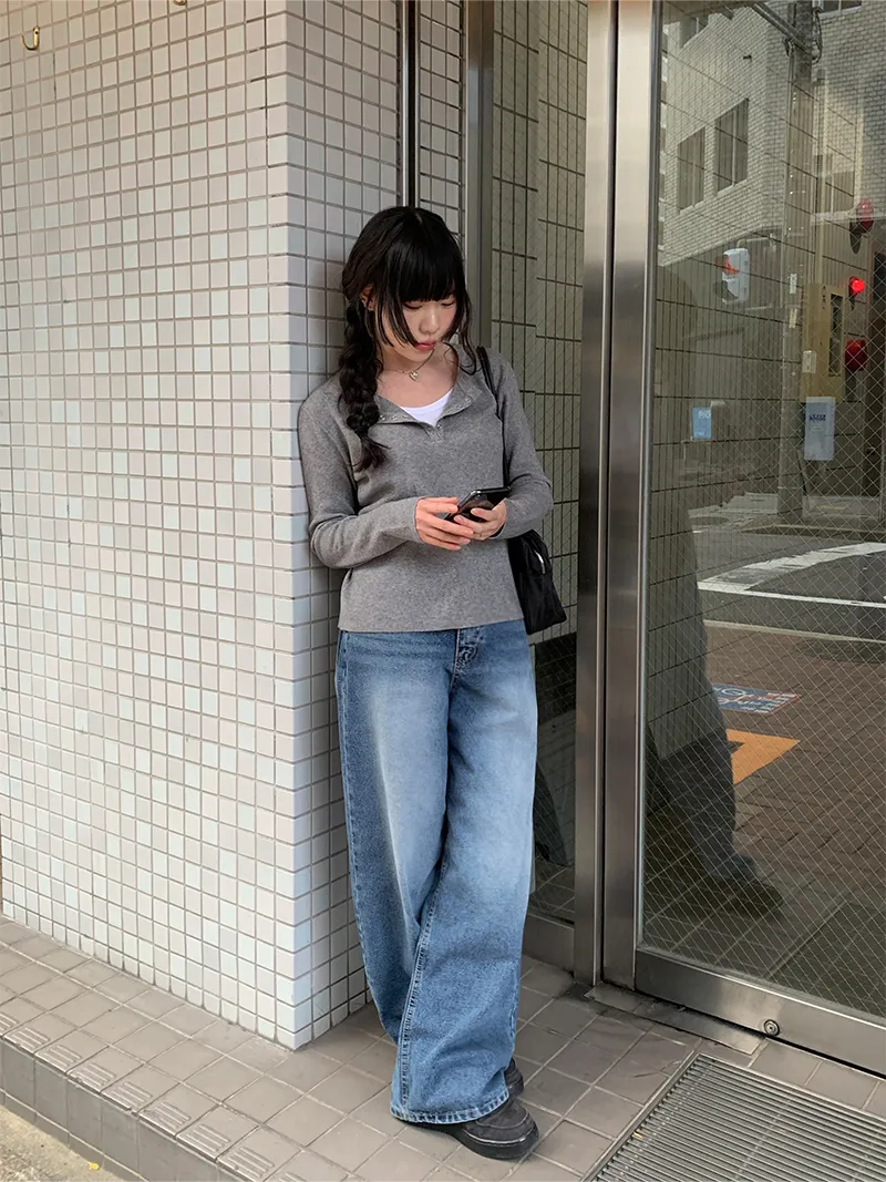 ボタンへムワイドデニムパンツ | anyonemore | 詳細画像1