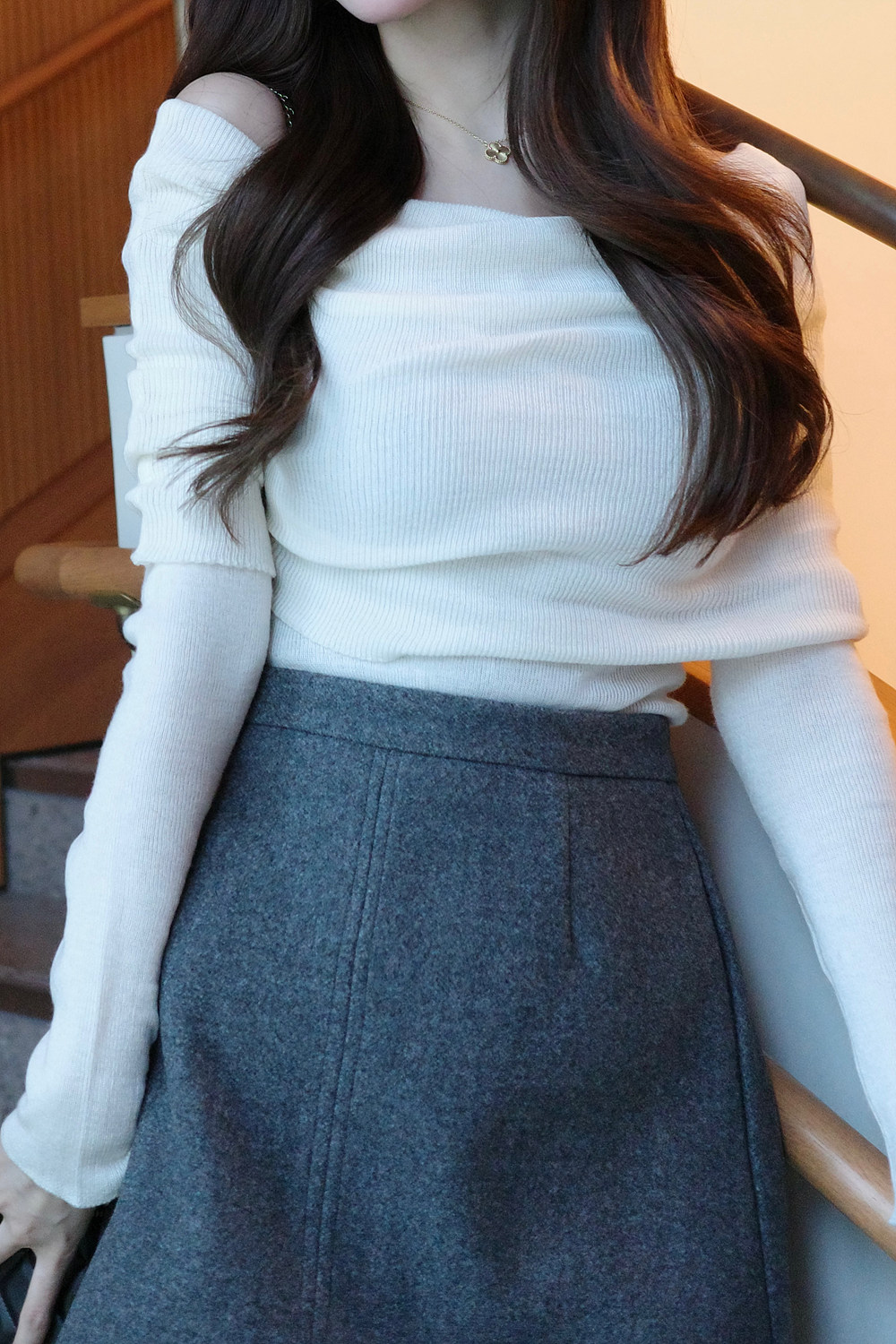 ウール混オフショルダーリブニット | 詳細画像2