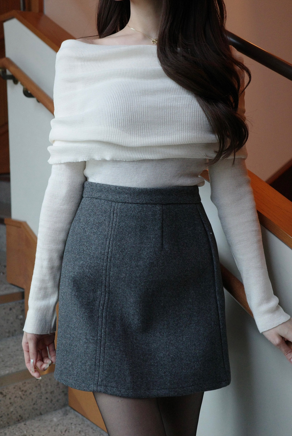 ウール混オフショルダーリブニット | 詳細画像8