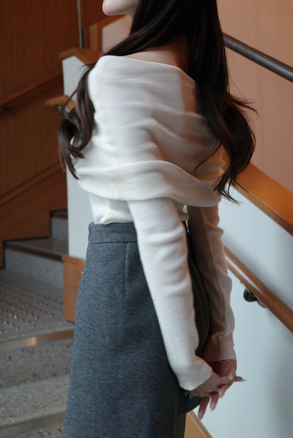 ウール混オフショルダーリブニット | 詳細画像9