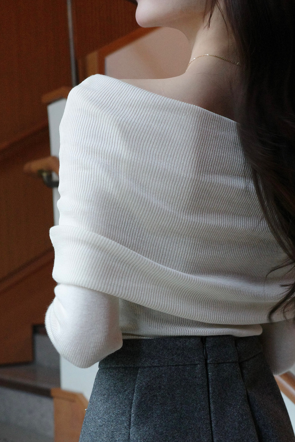 ウール混オフショルダーリブニット | 詳細画像12