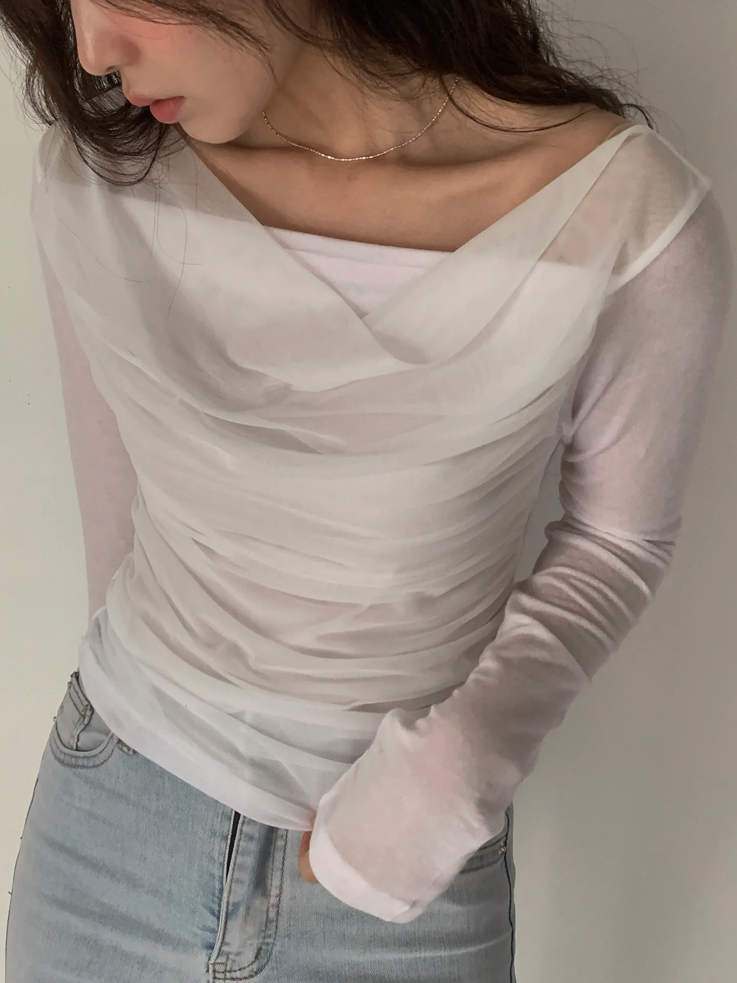 シフォンドレープシアースリムTシャツ | 詳細画像1