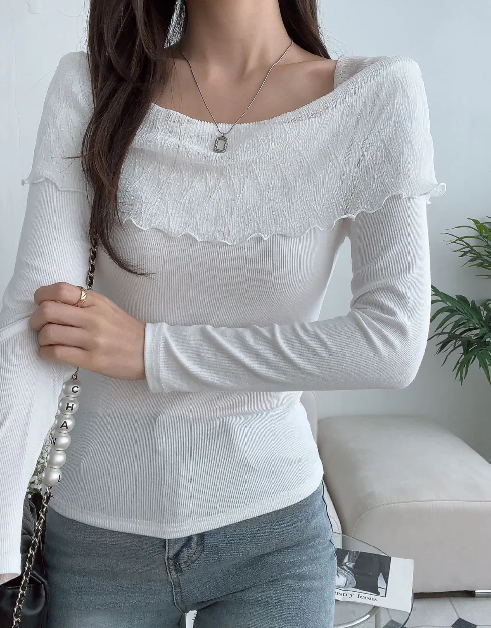 メロウレースオフショル風リブTシャツ | 詳細画像1
