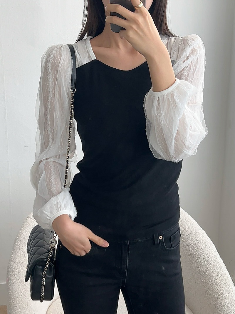 シフォンパフダイアネックリブTシャツ | 詳細画像5