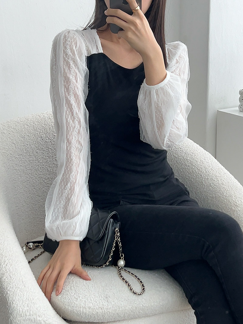 シフォンパフダイアネックリブTシャツ | 詳細画像6