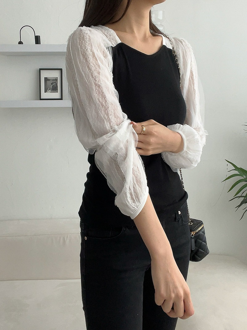 シフォンパフダイアネックリブTシャツ | 詳細画像8