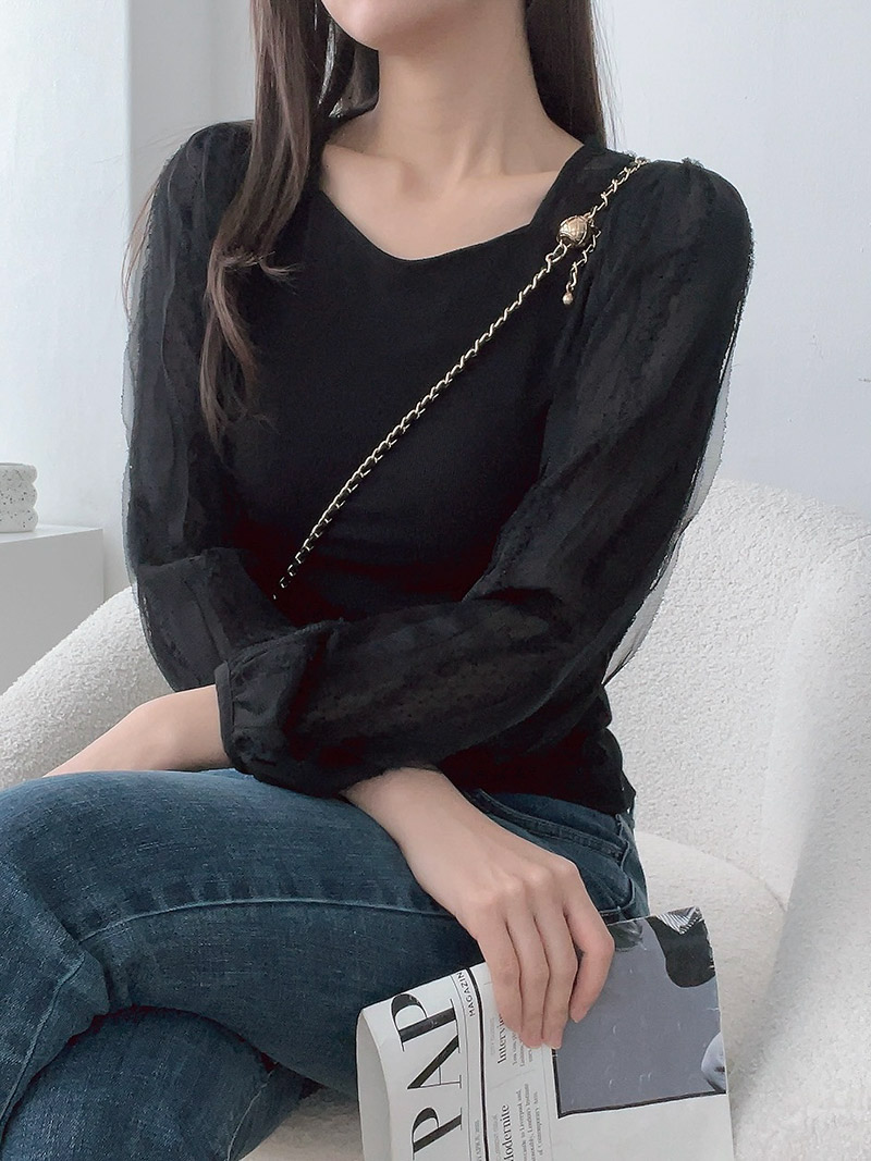 シフォンパフダイアネックリブTシャツ | 詳細画像12