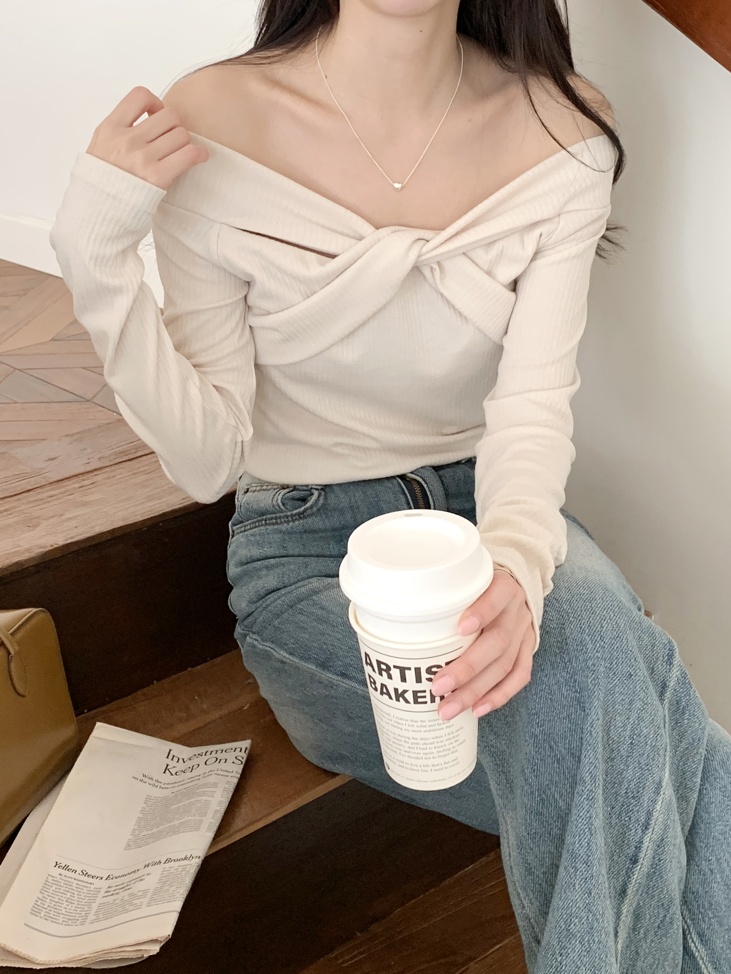 ツイストオフショルダーリブTシャツ | 詳細画像2