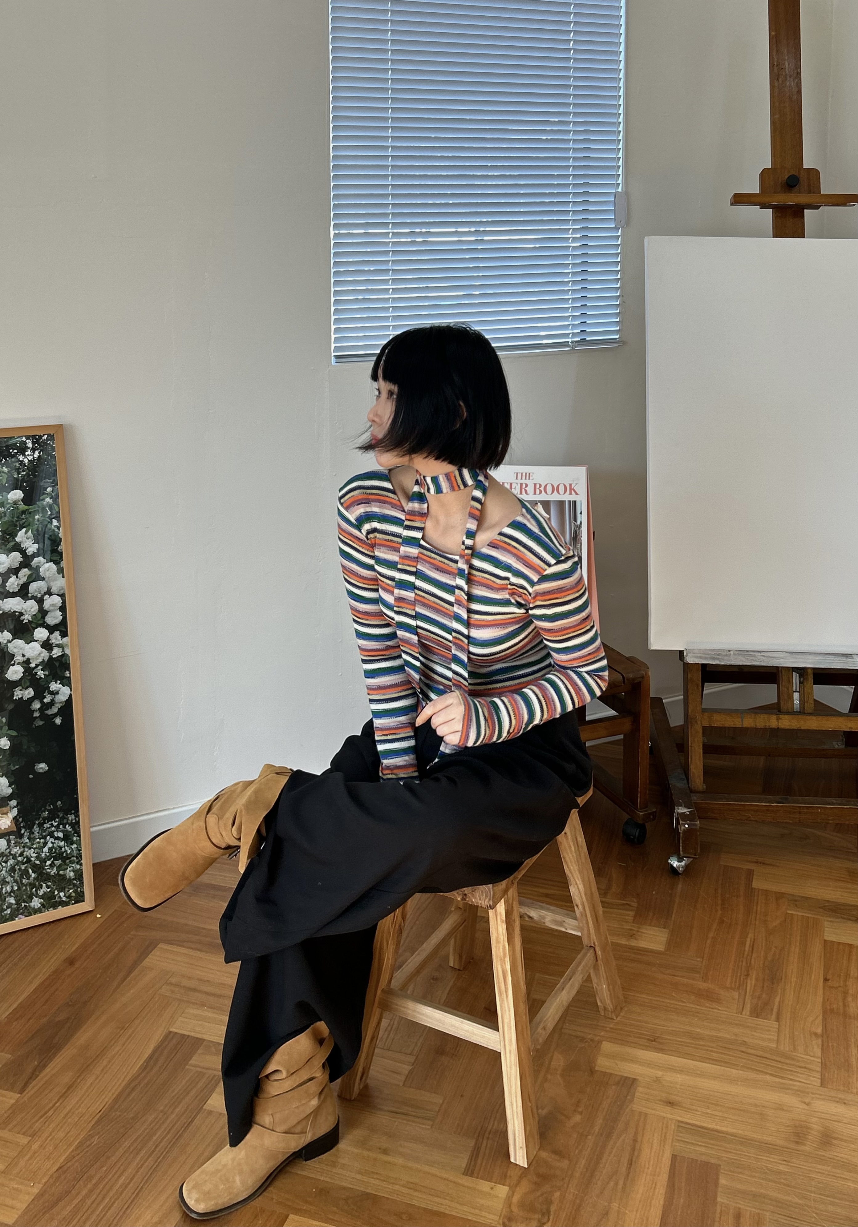 ストラップ付ボートネックマルチボーダーTシャツ | 詳細画像2