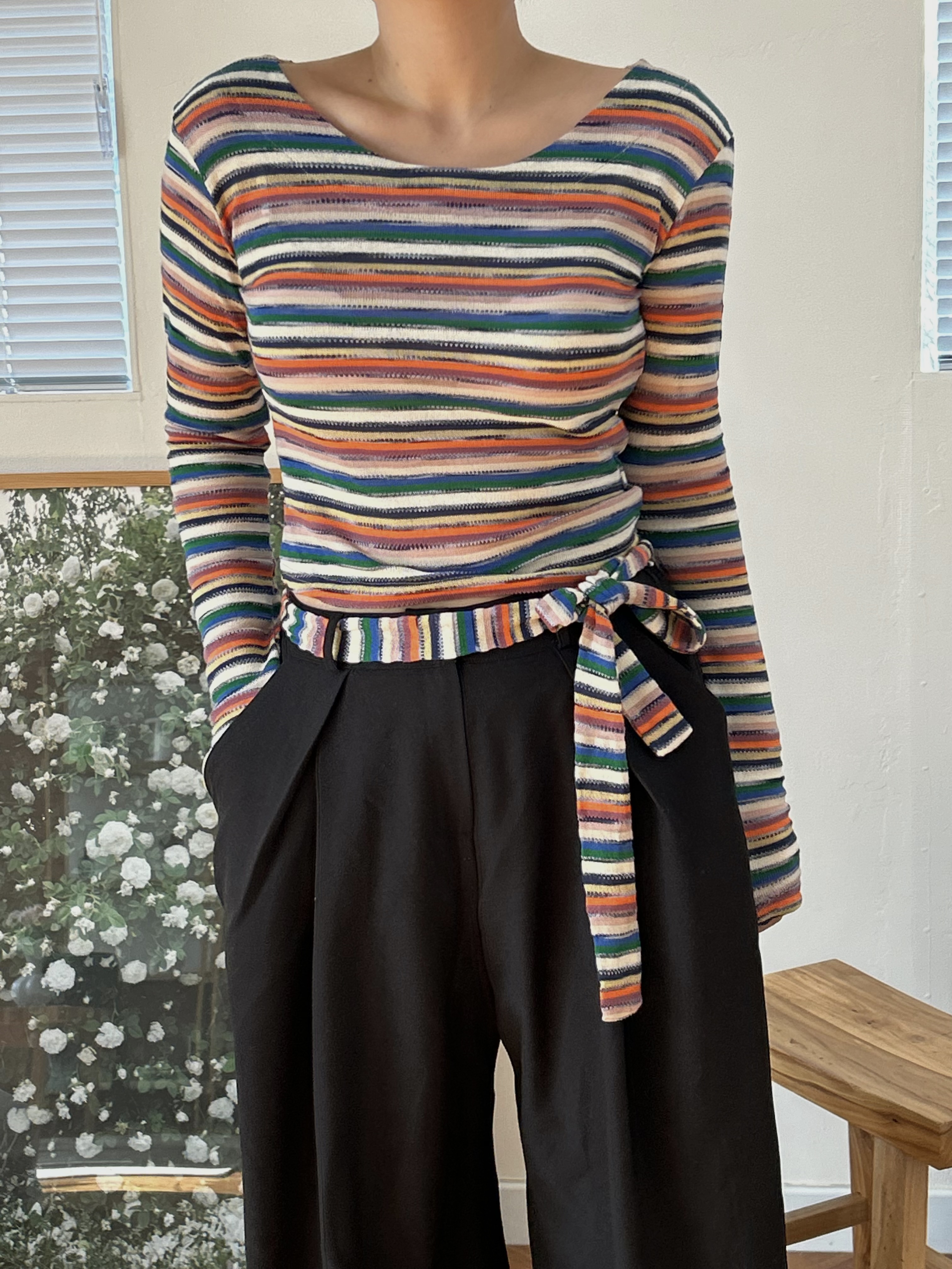 ストラップ付ボートネックマルチボーダーTシャツ | 詳細画像10